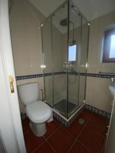 Alqueidão da SerraにあるDa Serra Studio Houseのトイレとシャワー付きのバスルーム