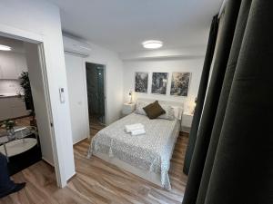 a living room with a bed and a room with at Apartamentos a Estrenar cerca de aeropuerto y centricos in Paracuellos de Jarama