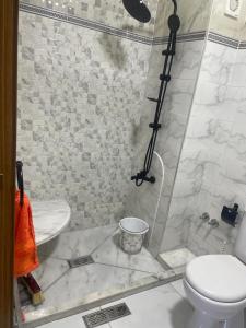a bathroom with a shower with a toilet and a sink at Riad Ajdir Al Hoceima in Andalouciene
