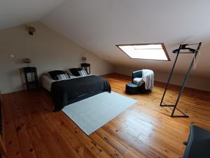 a bedroom with a bed and a skylight at Le Mas Gabantelye in Saint-Paulet-de-Caisson