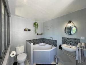 ein Badezimmer mit Badewanne, Toilette und Waschbecken in der Unterkunft Grande maison familiale, calme, nature, Wifi, animaux acceptés - FR-1-497-182 in La Gonfrière + 27 Fotos