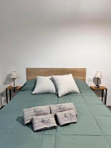 ein grünes Bett mit zwei Handtüchern darüber in der Unterkunft Complejo Entre Parras in San Rafael