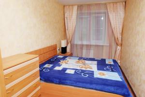 ノヴォシビルスクにあるNSK-Kvartirka, Apartment Blyukhera 52のベッドルーム(青いベッド1台、窓付)