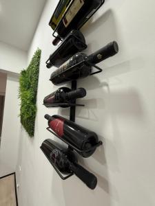 a group of wine bottles hanging on a wall at Casa Verde in Donji Zemunik +46 photos