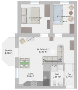 a floor plan of a building with different sections at Fewo Anker in der Villa Victoria in Graal
