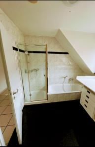 a bathroom with a shower and a tub and a sink at Massage studio-spa in Ginsheim-Gustavsburg