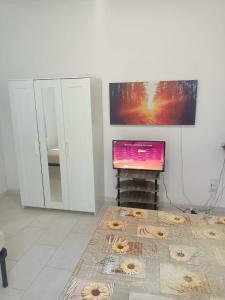 a living room with a television and a rug on the floor at Testaccio Immobiliare in Rome