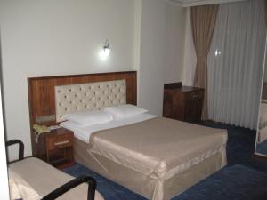 ディヤルバクルにあるMiroglu Hotelのホテルルーム ベッド2台&椅子付