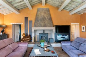 a living room with two couches and a fireplace at Villa Vesta by My Villa Collection in San Casciano dei Bagni