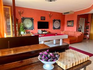 多加纳Panoramic B&B的客厅里有一张台球桌和一张沙发。