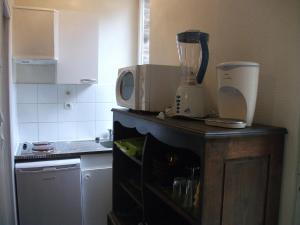 a kitchen with a blender on top of a counter at Le Petit Nid, gite studio pour 2 in Beaumont-de-Lomagne