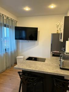 Μια τηλεόραση ή/και κέντρο ψυχαγωγίας στο Apartment Im Sand nahe am See