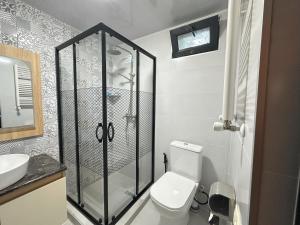 a bathroom with a shower and a toilet and a sink at Iliaseuli's Cottage in K'vemo Jocho +26 photos