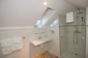 a bathroom with a sink and a shower at Hotel De France in Mende