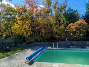 a swimming pool with a blue slide in a yard at Breeze Inn #3 in Halifax