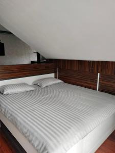 a bed with two pillows on it in a room at Apartament ELSA in Floreşti