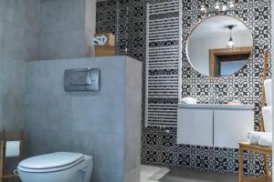 a bathroom with a toilet and a mirror at Willa Leluja in Zakopane