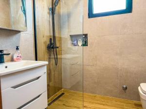 a shower with a glass door next to a toilet at TaNa's Villa in Donji Štoj +62 photos