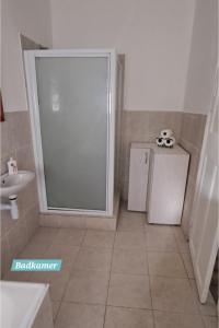 a bathroom with a refrigerator with a soccer ball on it at Papkuilsvlei Selfsorg Plaashuis in Muishondfontein +64 photos