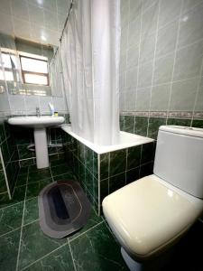 un baño con inodoro y lavabo en Green Hotel, en Tashkent