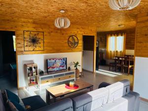 a living room with a couch and a tv at Ti caz Désir in Le Tampon