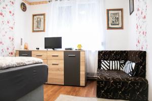Televízia a/alebo spoločenská miestnosť v ubytovaní Tip-Top Apartman Ház