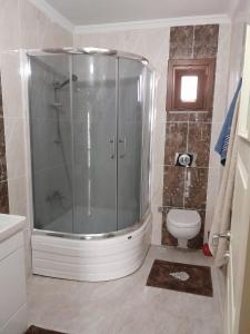 un baño con ducha y WC en Doğan Suite, en Trabzon 40 fotos más