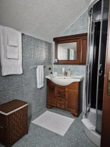 a bathroom with a sink and a shower at Pensiunea Select in Curtea de Argeş +30 photos