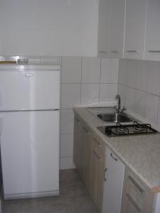 a kitchen with a white refrigerator and a sink at Apartment Perkovic Jadranka in Kornić