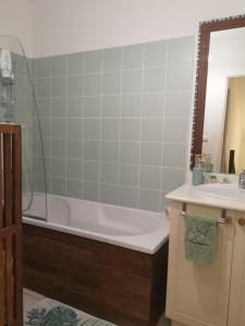 un baño con bañera y lavabo en K a Z - L'Ara Bleu, en Saint-Denis