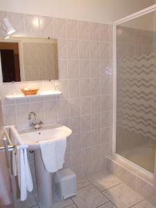 W łazience znajduje się umywalka i prysznic. w obiekcie Le Lac Des Moines w mieście Condat