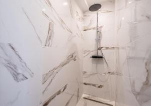 a bathroom with white marble walls and a shower at L'Apparté Confort in Thonon-les-Bains +19 photos