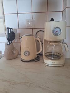 a blender and a toaster on a kitchen counter at Noma apartment in Gythio +2 photos