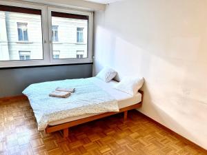 卢塞恩Downtown Flats, Lake Lucerne的窗户客房内的小床 更多25张照片