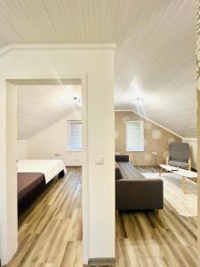 SurčinSurčin Grape Vine Apartments的带床和沙发的卧室