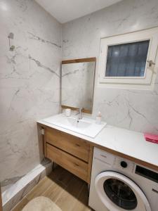 ein Badezimmer mit Waschmaschine und Waschbecken in der Unterkunft port grimaud in Grimaud