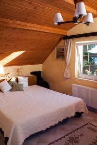 a bedroom with a large bed with a window at Accommodation close to Budapest in Solymár