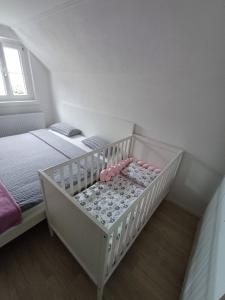 SelzthalGanze Haus & Sonnenhang的一张带床的房间内的白色婴儿床 更多19张照片