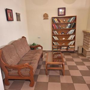 a living room with a couch and a book shelf at The Ranch in Kfar Hazîr
