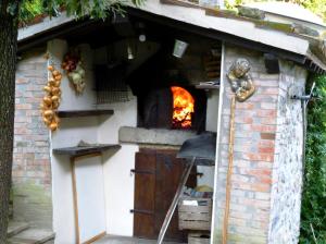 a brick oven with a fire in it at Nido D'Ape bed and breakfast in  Montepetra 