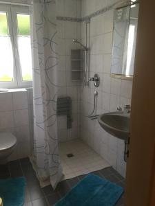 un baño con ducha y lavabo en Ferienwohnung Dieterle, en Wutöschingen 4 fotos más