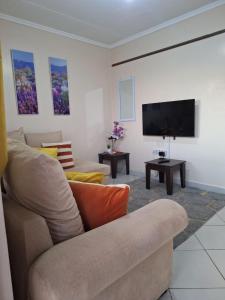 a living room with a couch and a flat screen tv at Shanim Homestays in Nairobi