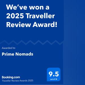 Certifikát, hodnocení, plakát nebo jiný dokument vystavený v ubytování Prime Nomads