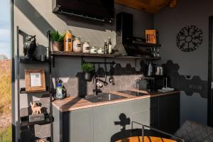 Panorama Glass Lodge WEST في أكرانيس: مطبخ مع حوض وكاونتر