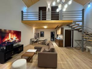 チョルポン・アタにあるDreamHouseのソファと暖炉のあるリビングルーム