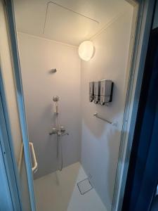 a small bathroom with a shower and a toilet at ワカバハウス in Wada +20 photos