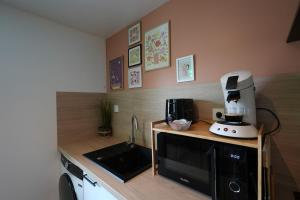 Kuchyň nebo kuchyňský kout v ubytování Le Ptit Kozhi, Appartement tout confort, Nature & Plages