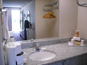a bathroom counter with a sink and a mirror at Red Carpet Inn Greensboro in Greensboro