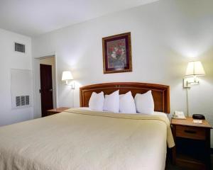 a hotel room with a large bed with white pillows at Quality Inn & Suites Airport in Austin