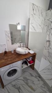 une salle de bain avec un lavabo et une machine à laver dans l'établissement Appartement 4 pers Vichy, à Vichy